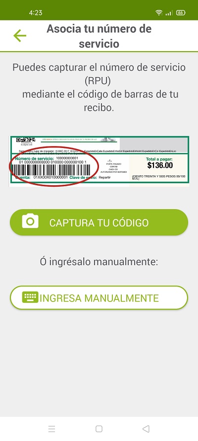 cfe app asociar número de servicio